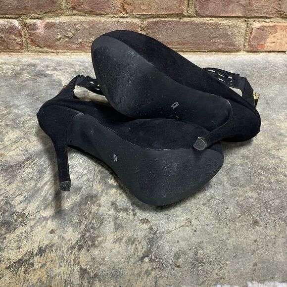 JustFab Black Suede Platform Stiletto Heels Size 7.5 - Picture 6 of 8